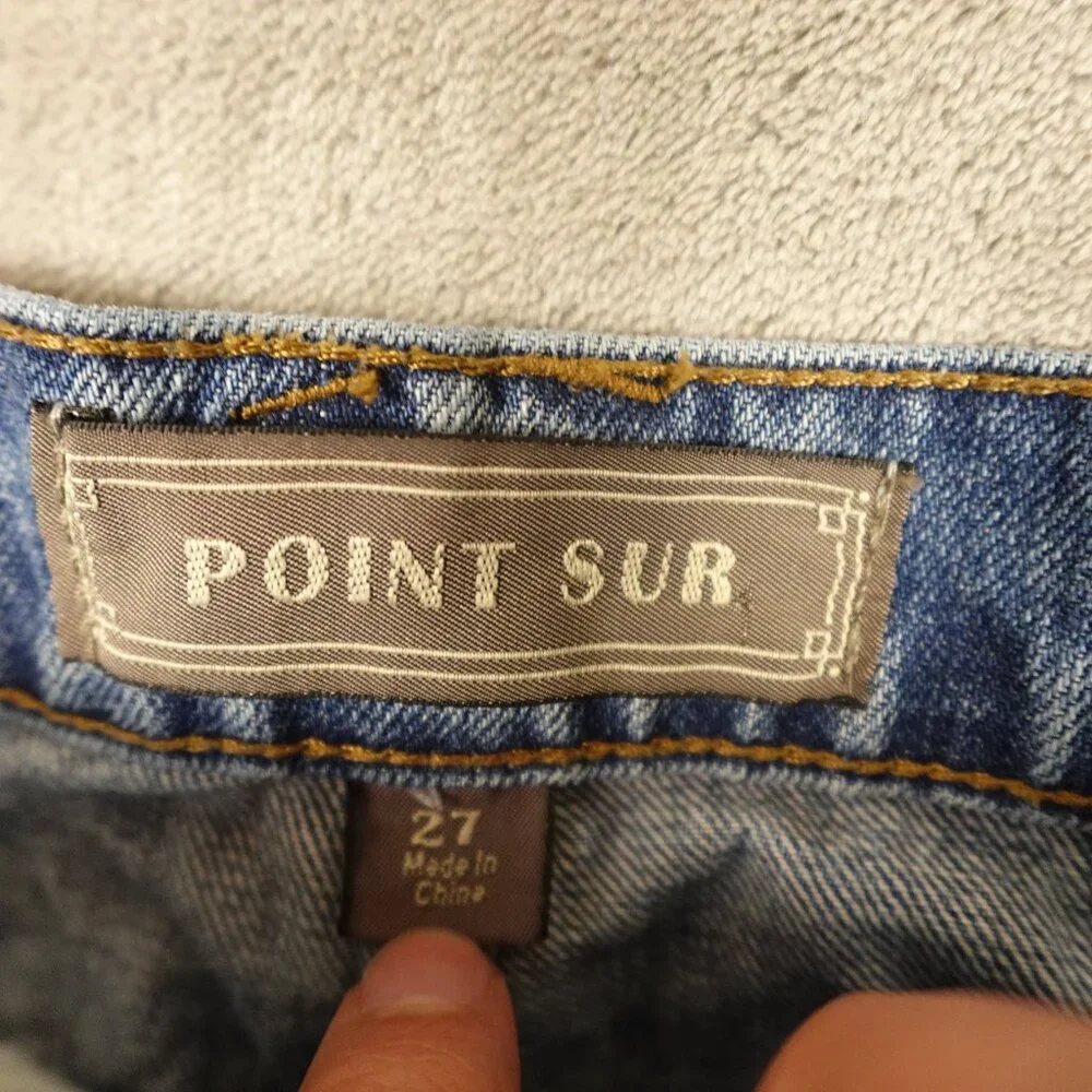 Point Sur Slouchy Boyfriend Jeans Size 27 Button Fly Distressed Light Wash Denim
